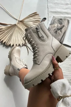 Sale Buty damskie Vinceza Skórzane Botki Damskie Na Klocku Ocieplane Vinceza 86418 Beżowe Beżowy