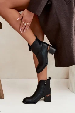 Damskie Buty damskie Vinceza Skórzane Botki Damskie Na Słupku Vinceza 66811 Czarne