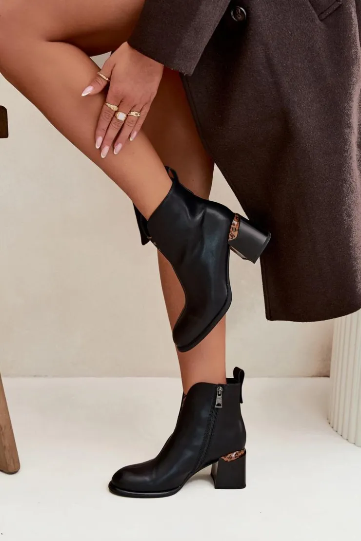 Damskie Buty damskie Vinceza Skórzane Botki Damskie Na Słupku Vinceza 66811 Czarne