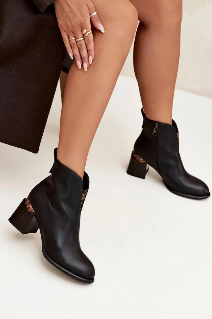 Damskie Buty damskie Vinceza Skórzane Botki Damskie Na Słupku Vinceza 66811 Czarne