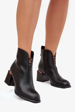 Damskie Buty damskie Vinceza Skórzane Botki Damskie Na Słupku Vinceza 66811 Czarne