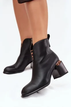 Damskie Buty damskie Vinceza Skórzane Botki Damskie Na Słupku Vinceza 66811 Czarne