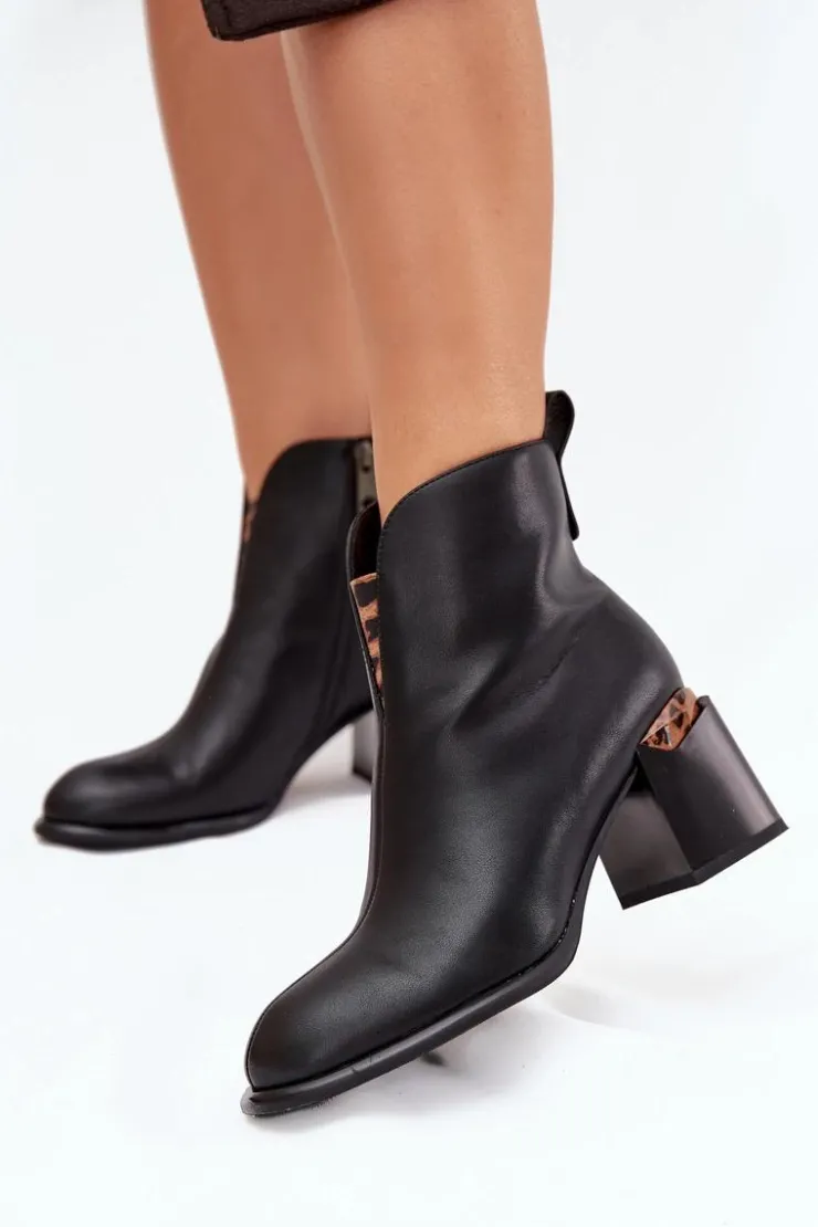 Damskie Buty damskie Vinceza Skórzane Botki Damskie Na Słupku Vinceza 66811 Czarne