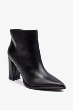 Best Boto Skórzane Botki Damskie Na Słupku Czarne Saitana