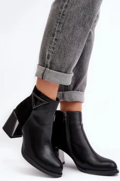 Damskie Damskie buty S.Barski Skórzane Botki Damskie Na Słupku D&A CR8171 Czarne