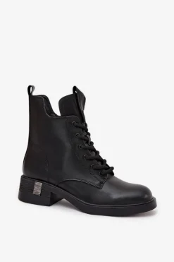 Buty damskie Vinceza Botki Ocieplane|Botki Sznurowane*Skórzane Botki Damskie Na Niskim Obcasie Vinceza 66818 Czarne Czarny