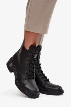 Buty damskie Vinceza Botki Ocieplane|Botki Sznurowane*Skórzane Botki Damskie Na Niskim Obcasie Vinceza 66818 Czarne Czarny
