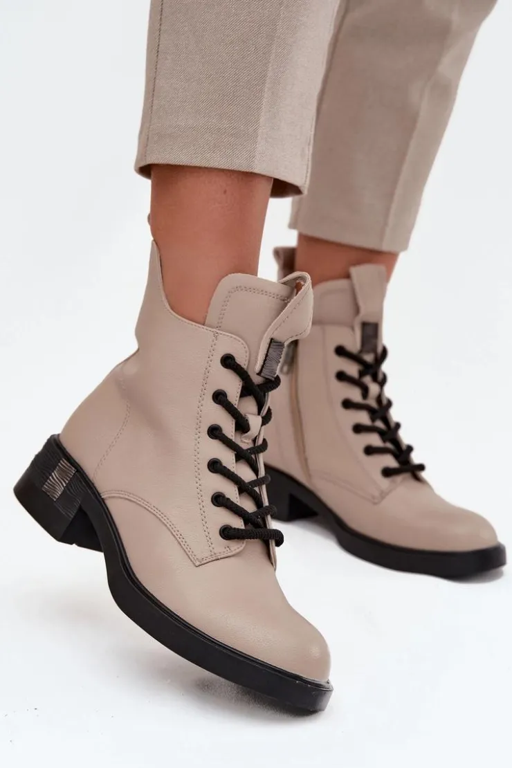 Online Buty damskie Vinceza Skórzane Botki Damskie Na Niskim Obcasie Vinceza 66818 Beżowe Beżowy