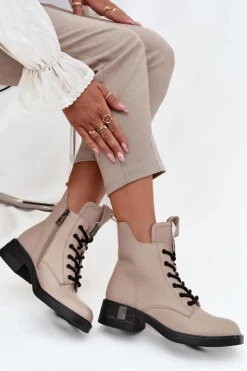 Online Buty damskie Vinceza Skórzane Botki Damskie Na Niskim Obcasie Vinceza 66818 Beżowe Beżowy