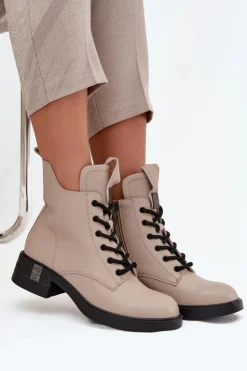 Online Buty damskie Vinceza Skórzane Botki Damskie Na Niskim Obcasie Vinceza 66818 Beżowe Beżowy