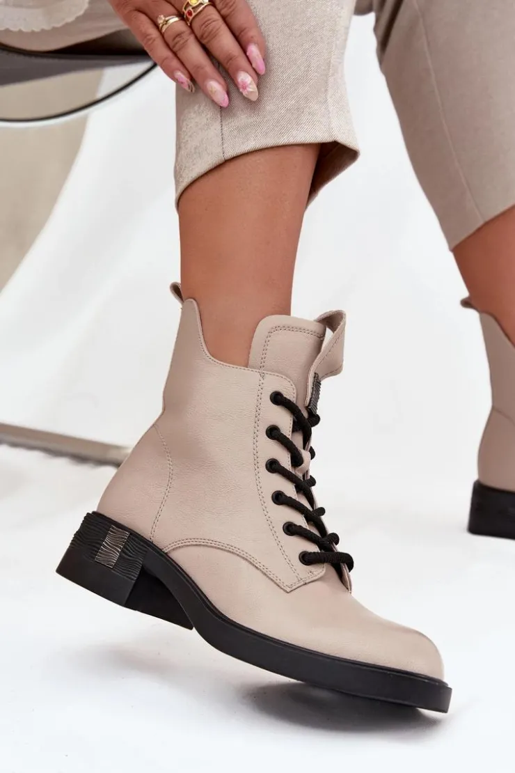 Online Buty damskie Vinceza Skórzane Botki Damskie Na Niskim Obcasie Vinceza 66818 Beżowe Beżowy