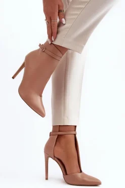 Damskie Boto Skórzane Botki Damskie Na Szpilce Beżowe Amalundi