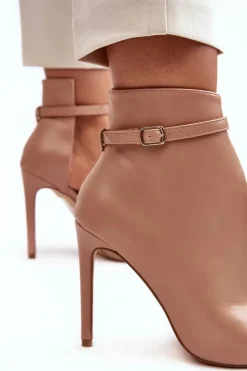 Damskie Boto Skórzane Botki Damskie Na Szpilce Beżowe Amalundi