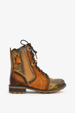 Damskie Maciejka Skórzane Botki Damskie Na Płaskim Obcasie 06719-07 Żółte