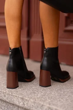 Damskie Damskie buty S.Barski Skórzane Botki Damskie Na Słupku Ocieplane D&A JC42-37 Czarne