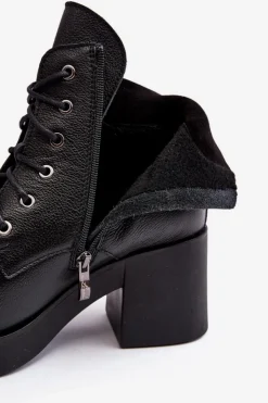 Sale Boto Skórzane Botki Damskie Na Słupku Czarne Lemar Leocera