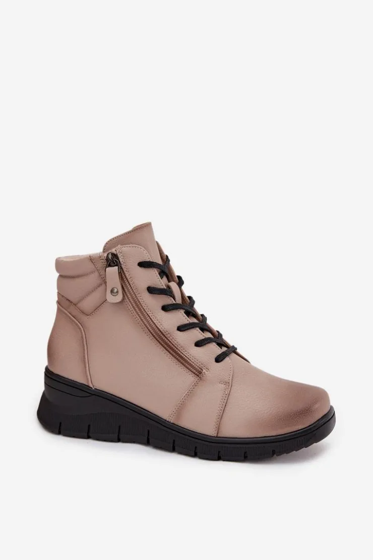 Damskie Buty damskie Vinceza Skórzane Botki Damskie Na Koturnie Ocieplane Vinceza 39963 Beżowe