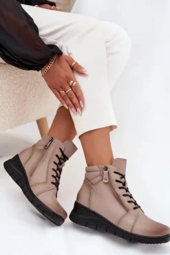 Damskie Buty damskie Vinceza Skórzane Botki Damskie Na Koturnie Ocieplane Vinceza 39963 Beżowe