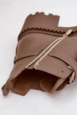 Zazoo Botki Ocieplane|Brązowe I Beżowe Botki*Skórzane Botki Damskie Na Klocku Z Ozdobnym Paskiem Ocieplane 60557 Ciemnobeżowe Beżowy