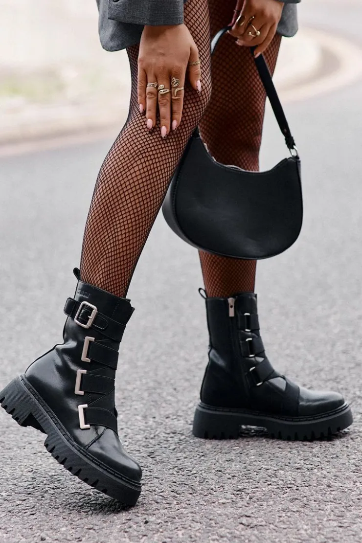 Big Star Shoes Botki Skórzane|Botki Płaskie*Skórzane Botki Damskie Ocieplane Big Star OO274A256 Czarne