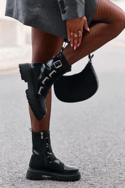 Big Star Shoes Botki Skórzane|Botki Płaskie*Skórzane Botki Damskie Ocieplane Big Star OO274A256 Czarne