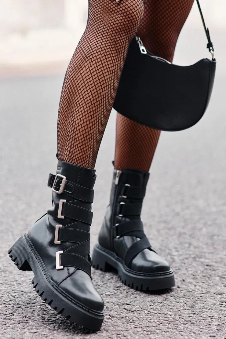 Big Star Shoes Botki Skórzane|Botki Płaskie*Skórzane Botki Damskie Ocieplane Big Star OO274A256 Czarne