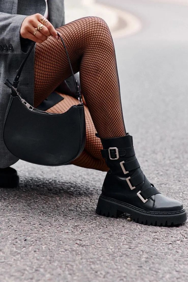 Big Star Shoes Botki Skórzane|Botki Płaskie*Skórzane Botki Damskie Ocieplane Big Star OO274A256 Czarne