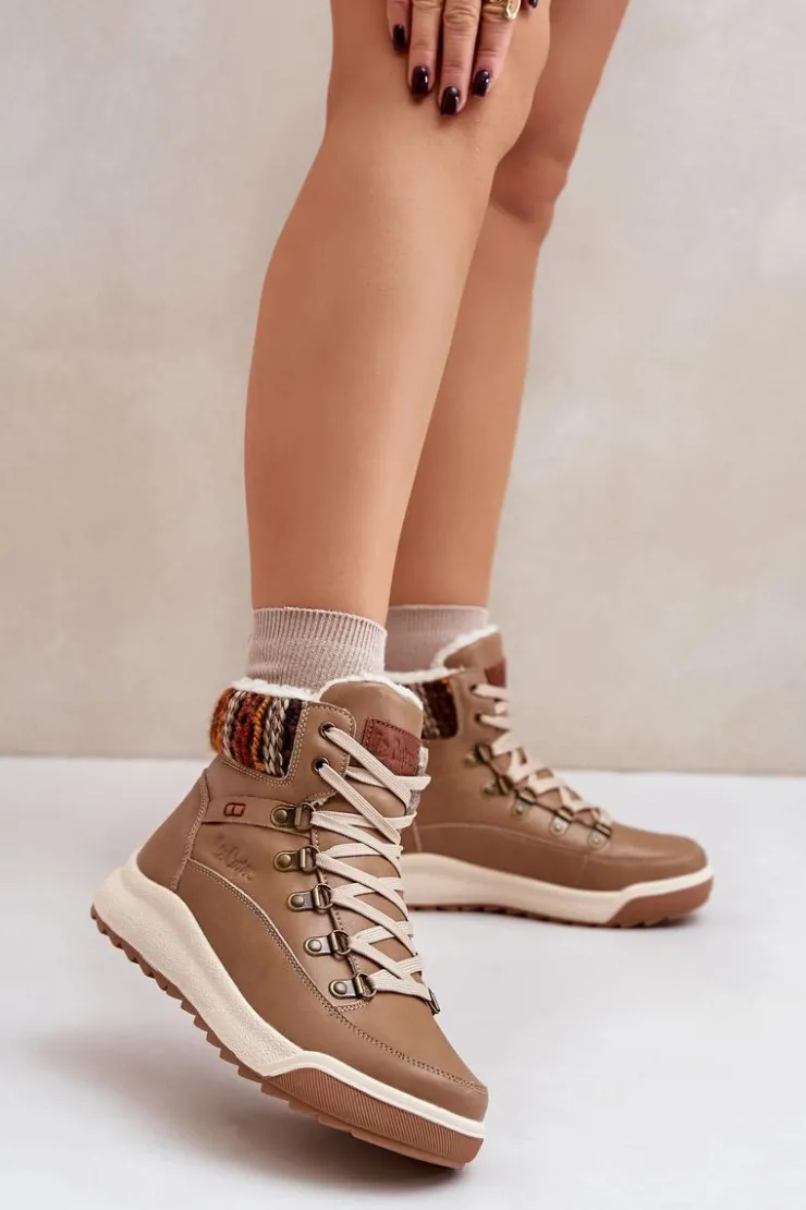 Damskie Lee Cooper Skórzane Botki Damskie Ocieplane LCJ-24-01-2985 Beżowe