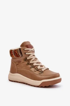 Damskie Lee Cooper Skórzane Botki Damskie Ocieplane LCJ-24-01-2985 Beżowe