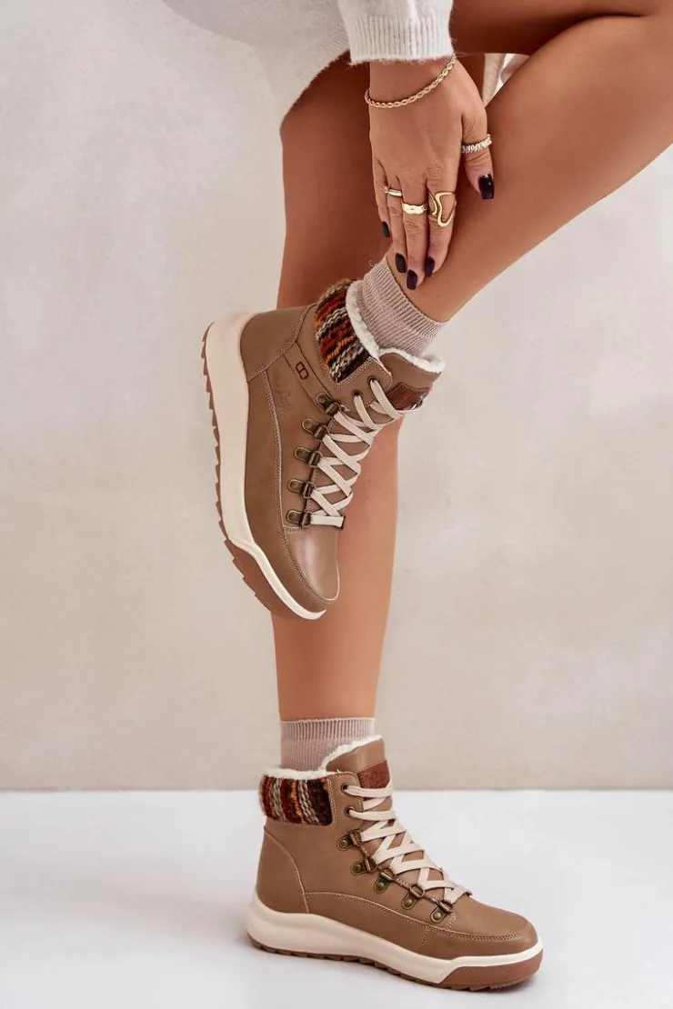 Damskie Lee Cooper Skórzane Botki Damskie Ocieplane LCJ-24-01-2985 Beżowe