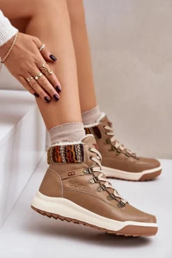 Damskie Lee Cooper Skórzane Botki Damskie Ocieplane LCJ-24-01-2985 Beżowe