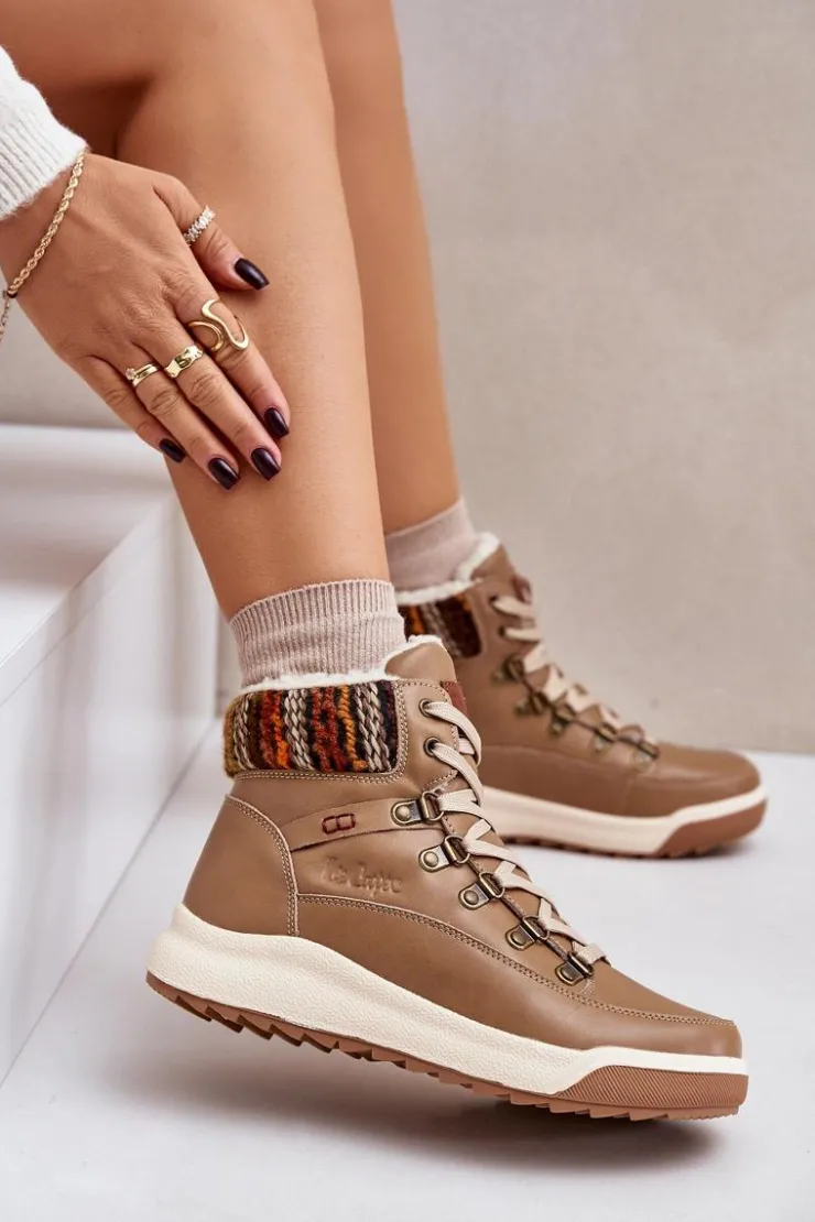 Damskie Lee Cooper Skórzane Botki Damskie Ocieplane LCJ-24-01-2985 Beżowe