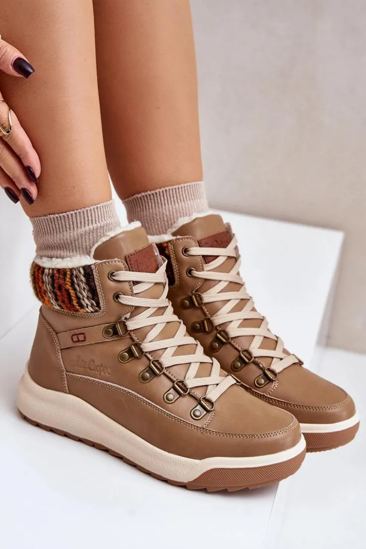 Damskie Lee Cooper Skórzane Botki Damskie Ocieplane LCJ-24-01-2985 Beżowe