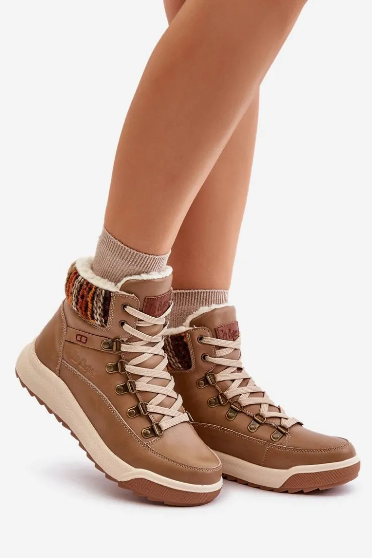 Damskie Lee Cooper Skórzane Botki Damskie Ocieplane LCJ-24-01-2985 Beżowe