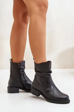 Damskie Buty damskie Vinceza Skórzane Botki Damskie Ocieplane Z Marszczeniem Czarne Vinceza 66714