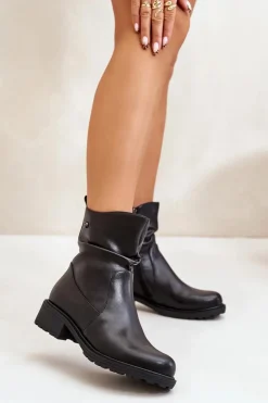 Damskie Buty damskie Vinceza Skórzane Botki Damskie Ocieplane Z Marszczeniem Czarne Vinceza 66714