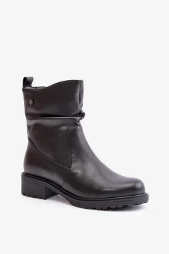 Damskie Buty damskie Vinceza Skórzane Botki Damskie Ocieplane Z Marszczeniem Czarne Vinceza 66714