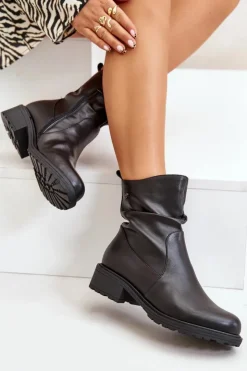 Damskie Buty damskie Vinceza Skórzane Botki Damskie Ocieplane Z Marszczeniem Czarne Vinceza 66714