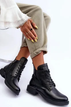 Damskie Buty damskie Vinceza Skórzane Botki Damskie Workery Czarne Tedrick