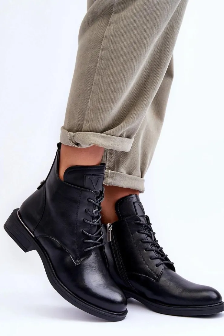 Damskie Buty damskie Vinceza Skórzane Botki Damskie Workery Czarne Tedrick