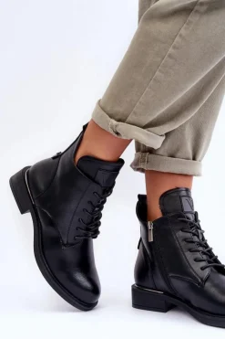 Damskie Buty damskie Vinceza Skórzane Botki Damskie Workery Czarne Tedrick