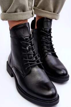Damskie Buty damskie Vinceza Skórzane Botki Damskie Workery Czarne Tedrick