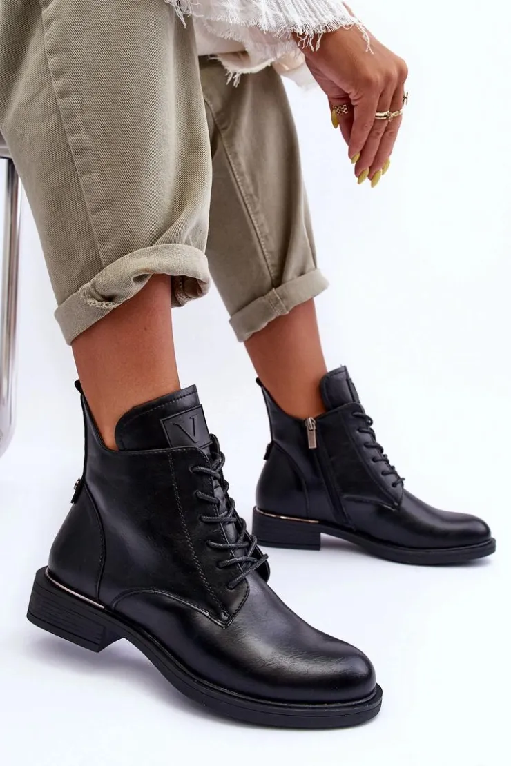 Damskie Buty damskie Vinceza Skórzane Botki Damskie Workery Czarne Tedrick