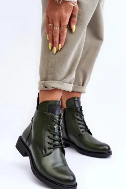 Buty damskie Vinceza Botki Płaskie|Botki Workery*Skórzane Botki Damskie Workery Zielone Tedrick