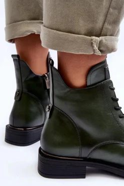 Buty damskie Vinceza Botki Płaskie|Botki Workery*Skórzane Botki Damskie Workery Zielone Tedrick