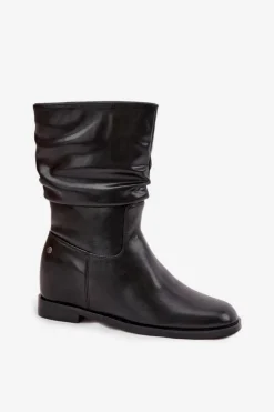 Maciejka Skórzane Botki Damskie Z Marszczeniem Ocieplane K7211-01 Czarne Czarny