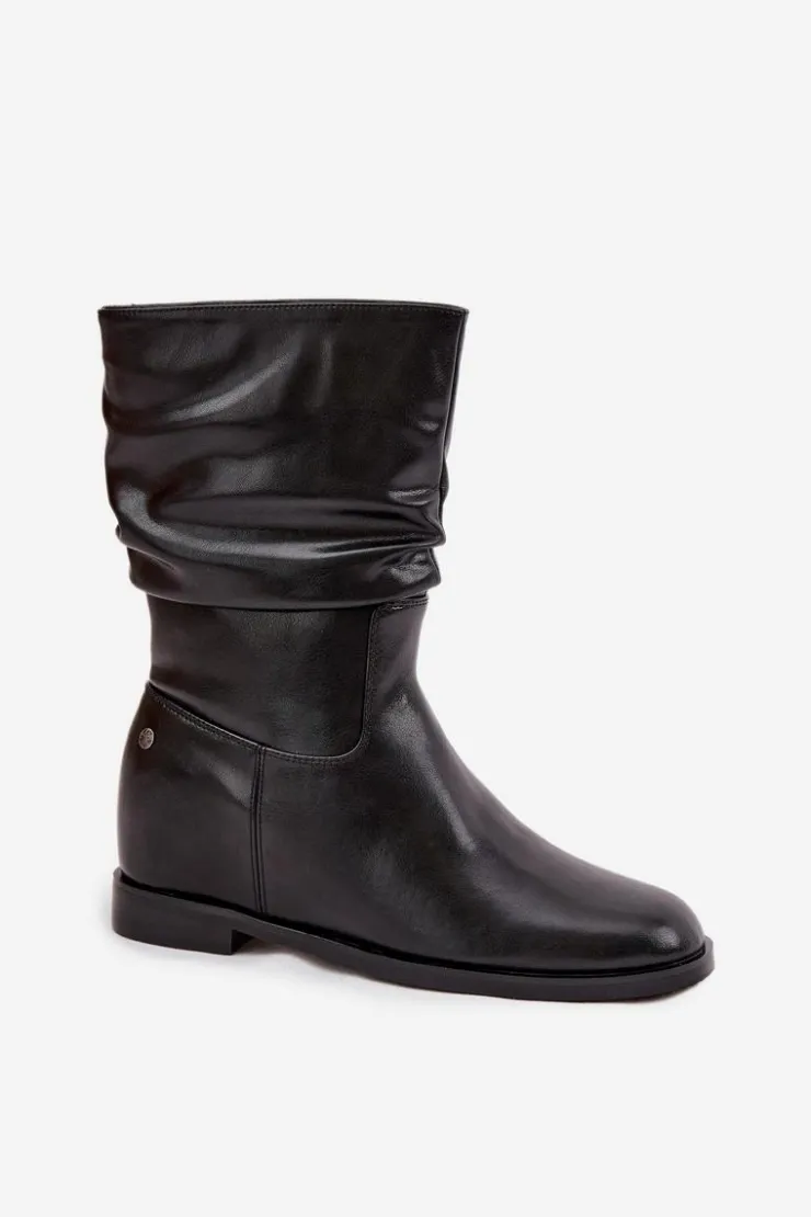 Maciejka Skórzane Botki Damskie Z Marszczeniem Ocieplane K7211-01 Czarne Czarny