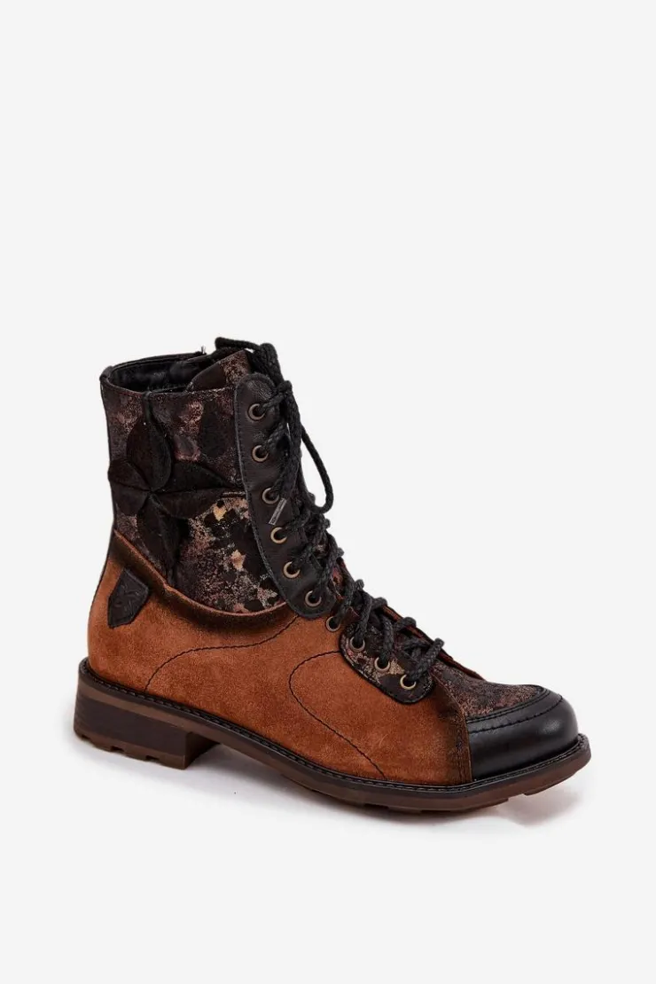 Discount Maciejka Skórzane Botki Damskie Z Naturalnej Skóry Na Płaskim Obcasie 07004-29 Camel