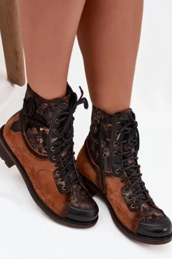 Discount Maciejka Skórzane Botki Damskie Z Naturalnej Skóry Na Płaskim Obcasie 07004-29 Camel