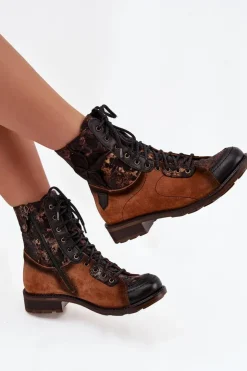 Discount Maciejka Skórzane Botki Damskie Z Naturalnej Skóry Na Płaskim Obcasie 07004-29 Camel